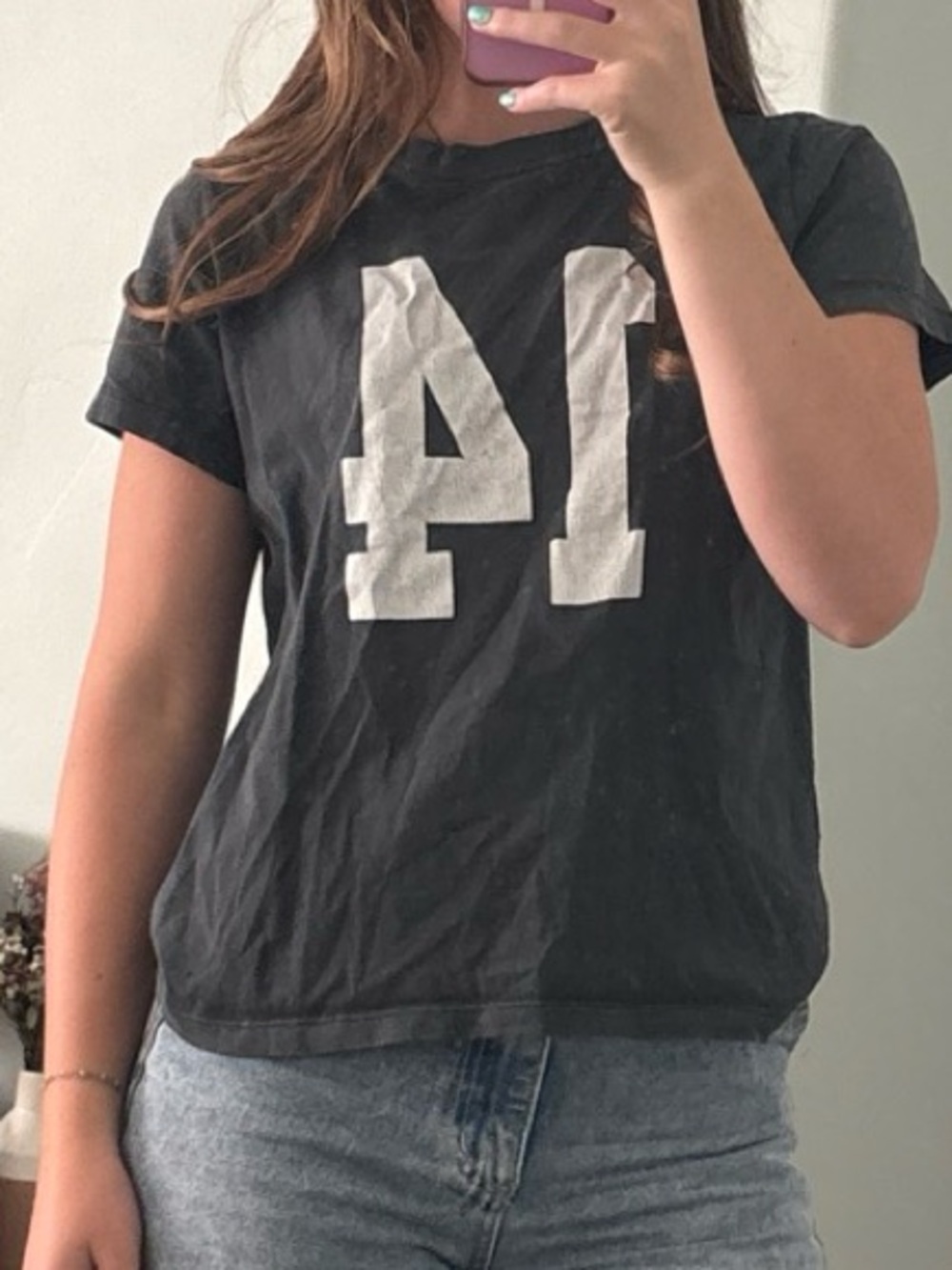 Brandy Melville Black Graphic '14' Short Sleeve Tee